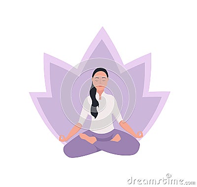Woman sitting in lotus pose. Vector Illustration