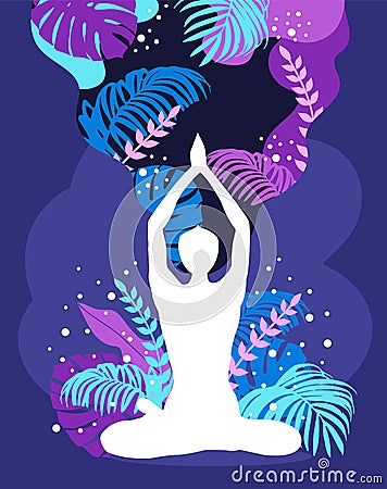 Woman sitting in lotus position. Meditation, yoga and mindfulness. vector illustration Vector Illustration