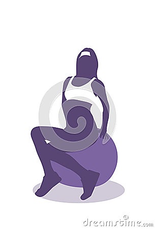 Woman Sitting On Sphere Yoga Ball Training Exercise Isolated Silhouette Female Fit Vector Illustration