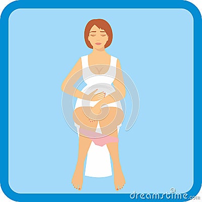 Woman is sitting on the toilet. Vector Illustration