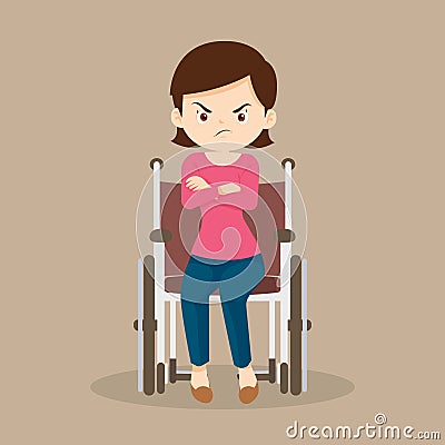 Woman is sitting in a wheelchair.female patient in wheelchair Vector Illustration