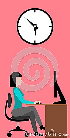 A woman sitting working at the computer Vector Illustration