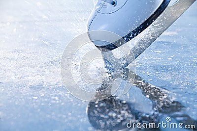 Woman skates braking ice, frazil Stock Photo