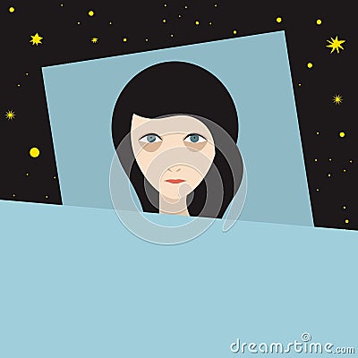 Woman with sleep problems and insomnia symptoms. Flat illustration Vector Illustration