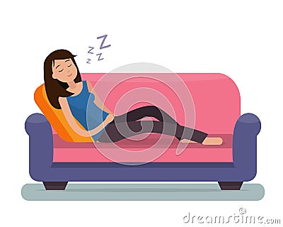 Woman sleep on sofa. Vector Illustration