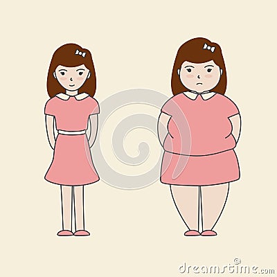 Woman Slim Fat, Cartoon vector Vector Illustration