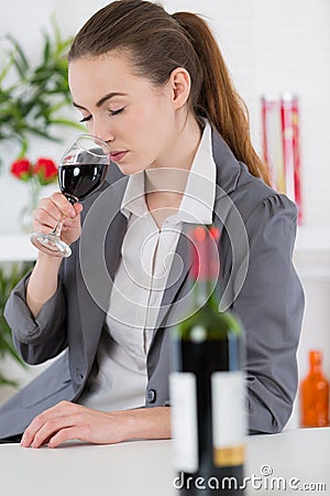 Woman smelling aroma wine Stock Photo