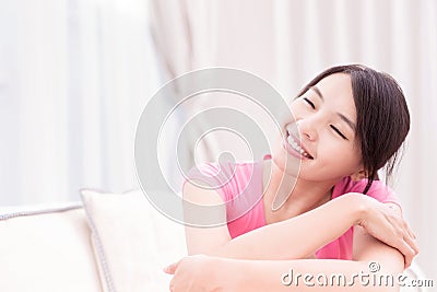 Woman smile happily Stock Photo