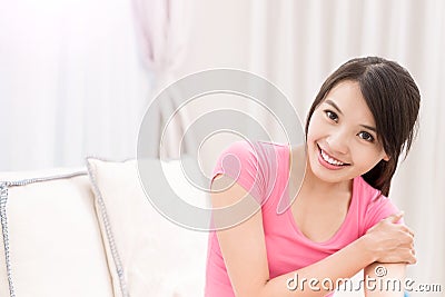 Woman smile happily Stock Photo