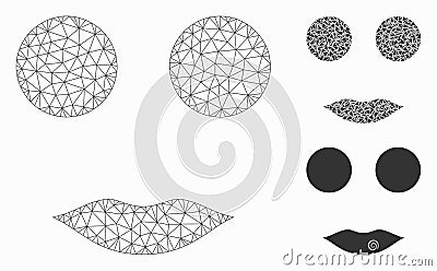 Woman Smiley Vector Mesh Network Model and Triangle Mosaic Icon Vector Illustration