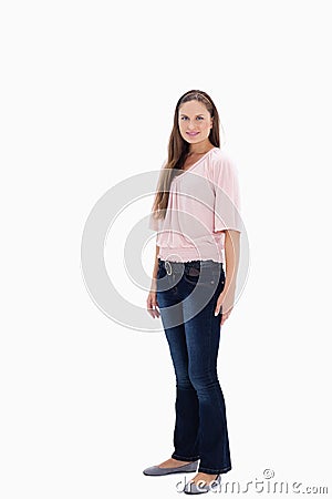 Woman smiling slightly in profile Stock Photo