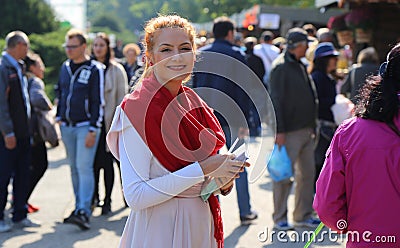 Woman smiling to the days of Bucharest celebration Editorial Stock Photo