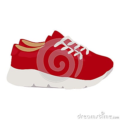 Woman sneakers vector icon on a white background. Red running shoes illustration isolated on white. Sport footwear Vector Illustration