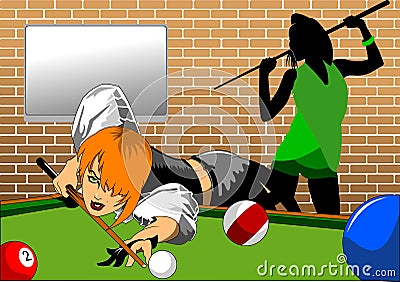 Woman on snooker Stock Photo