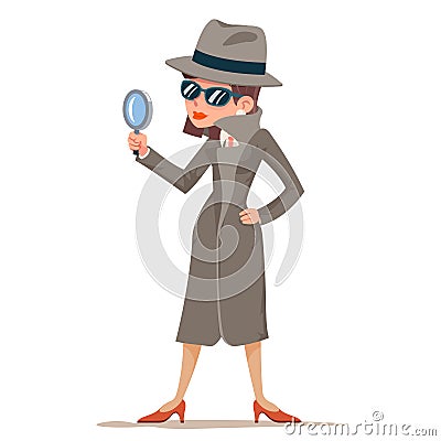 Woman snoop detective tec search evidence pursuit criminal follow the trail female character design vector illustration Vector Illustration