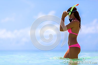 A woman with a snorkel mask Stock Photo