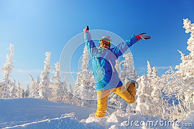 Woman snowboarder having fun. Stock Photo