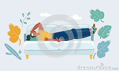 Woman on sofa with hangover on white. Vector Illustration