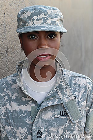 Woman Soldier with Serious Expression Stock Photo