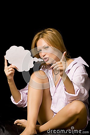 Woman with speech balloon Stock Photo