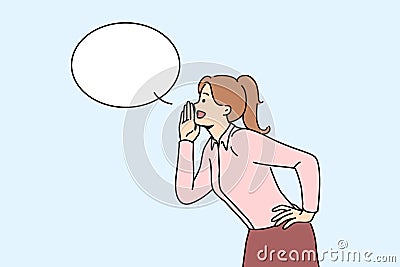 Woman with speech bubble make announcement Vector Illustration