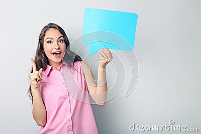 Woman with speech bubble Stock Photo