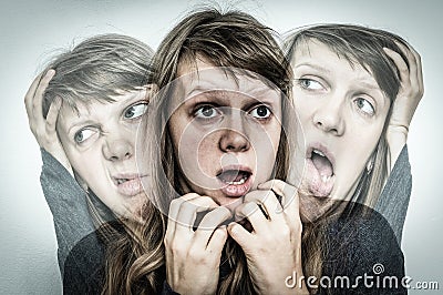 Woman with split personality suffers from schizophrenia Stock Photo