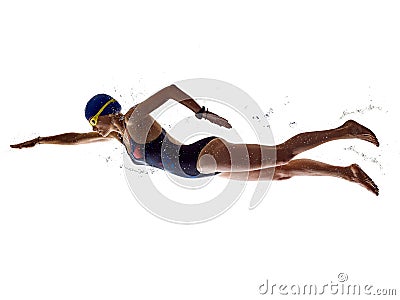 Woman sport swimmer swimming isolated white background Stock Photo
