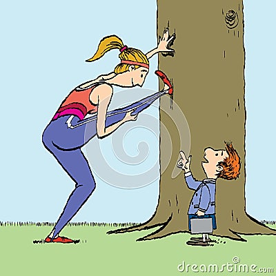 Woman on sports training and boy Vector Illustration