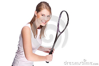 Woman with squash racket Stock Photo