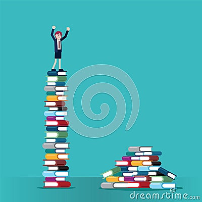 Woman on stack of books Vector Illustration