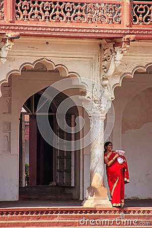 Woman standing in Anguri Bagh Grape Garden, Agra Fort, Uttar P Editorial Stock Photo