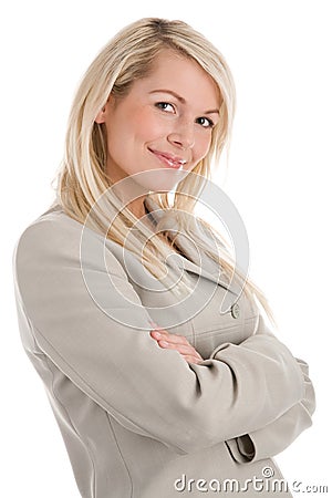 Woman standing with arms crossed Stock Photo