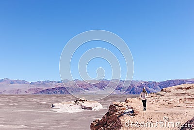 Woman standing at Campo de Piedra Pomez, Catamarca, Argentina Stock Photo