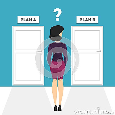 Businesswoman in suit choose direction of the way Vector Illustration