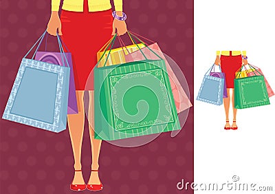 Woman standing with shopping bags Vector Illustration