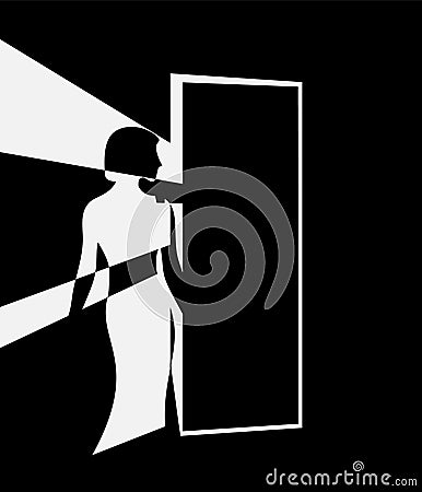 Woman standing toward door concept Vector Illustration