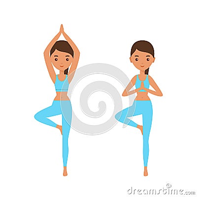 Woman standing in yoga pose Tree. Vector illustration. Vector Illustration