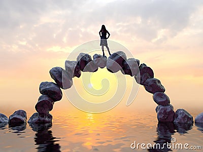 Woman stands on a stone bridge Stock Photo