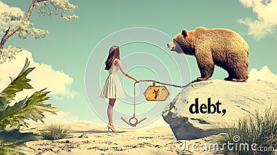 Woman stepping into a bear trap labeled 