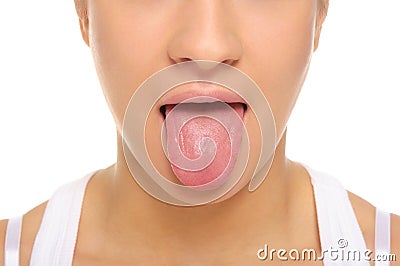 Woman stick ones tongue out Stock Photo
