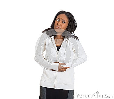 Woman with stomach abdomen pain Stock Photo