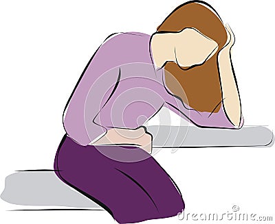 Woman stomach ache, Vector Illustration