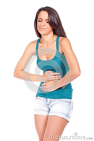 Woman with stomach ache Stock Photo