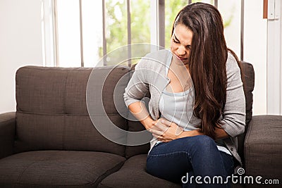 Woman with a stomach ache Stock Photo