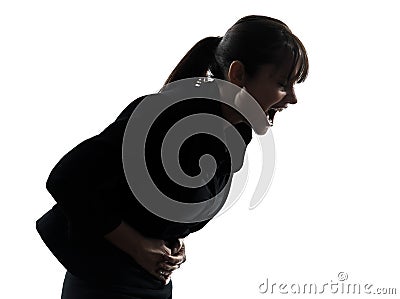 Woman stomach pain cramp silhouette Stock Photo