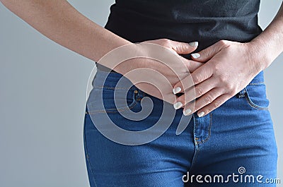 Woman stomach pain Stock Photo
