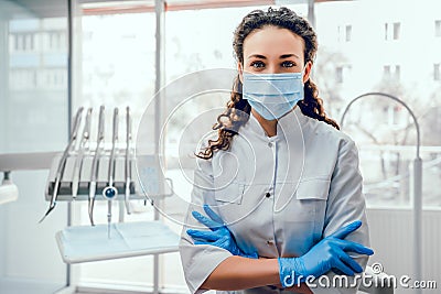 Woman stomatologist is readying meet next client in dentist office Stock Photo