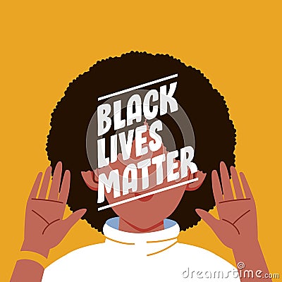 Woman stop Black lives matter campaign poster banner support black people to gain equal rights, human unity of different races, Vector Illustration