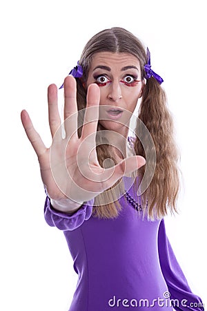 Woman stop gesture sing with hand Stock Photo